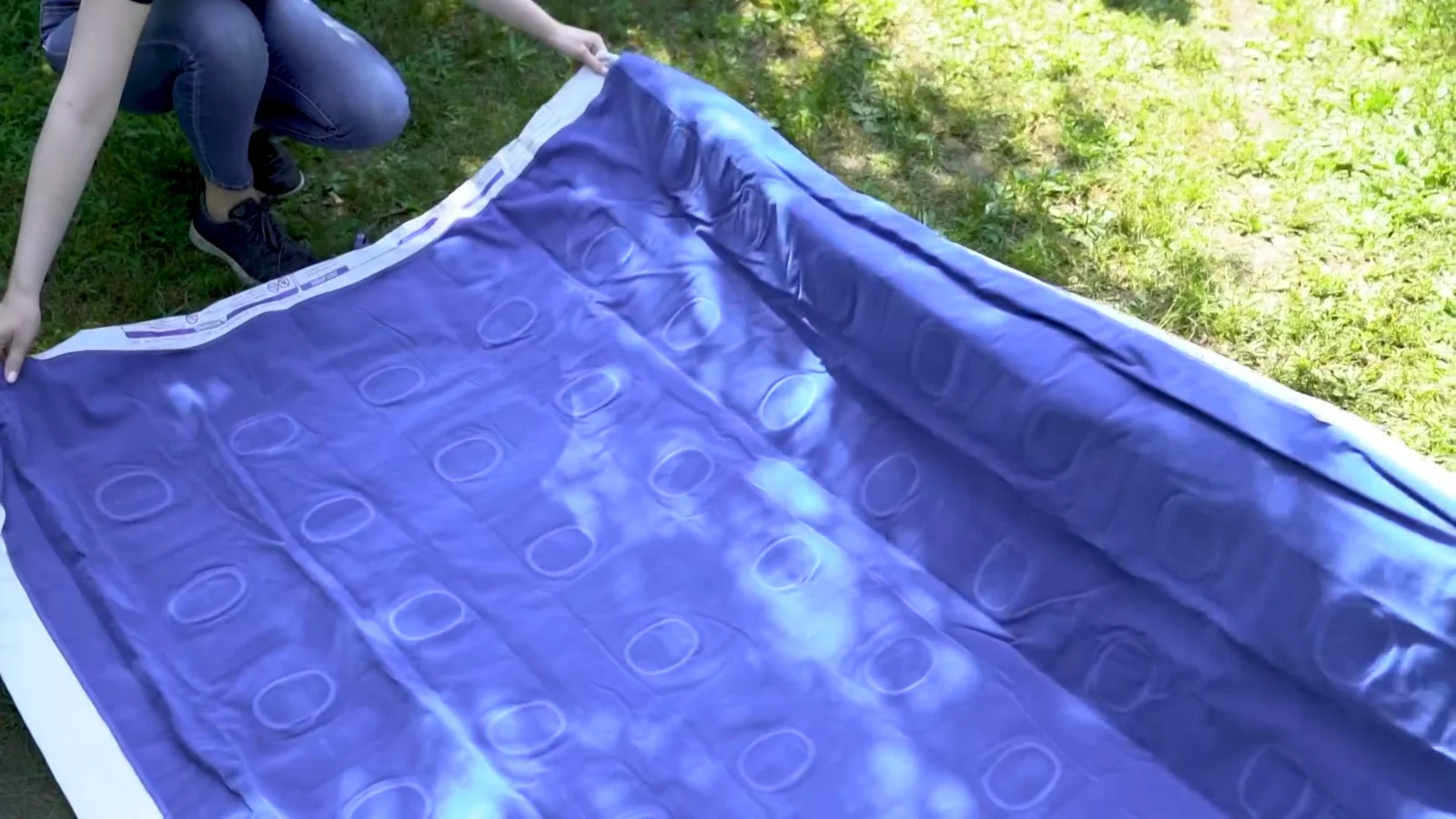 Welded seams and a flocked top, close up, before the sleeping bags go on.