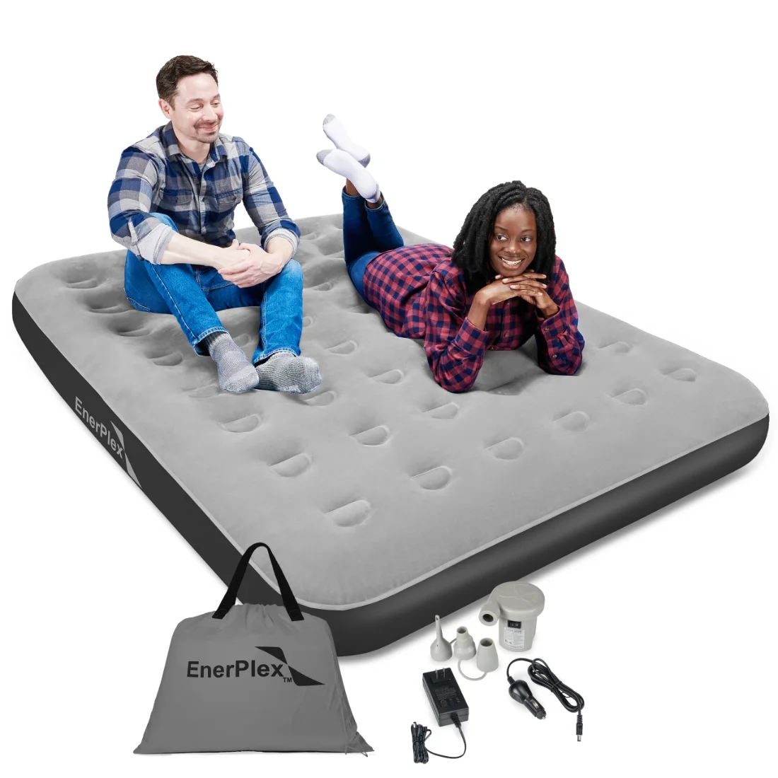 EnerPlex 9-Inch Queen Camping Airbed, Gray