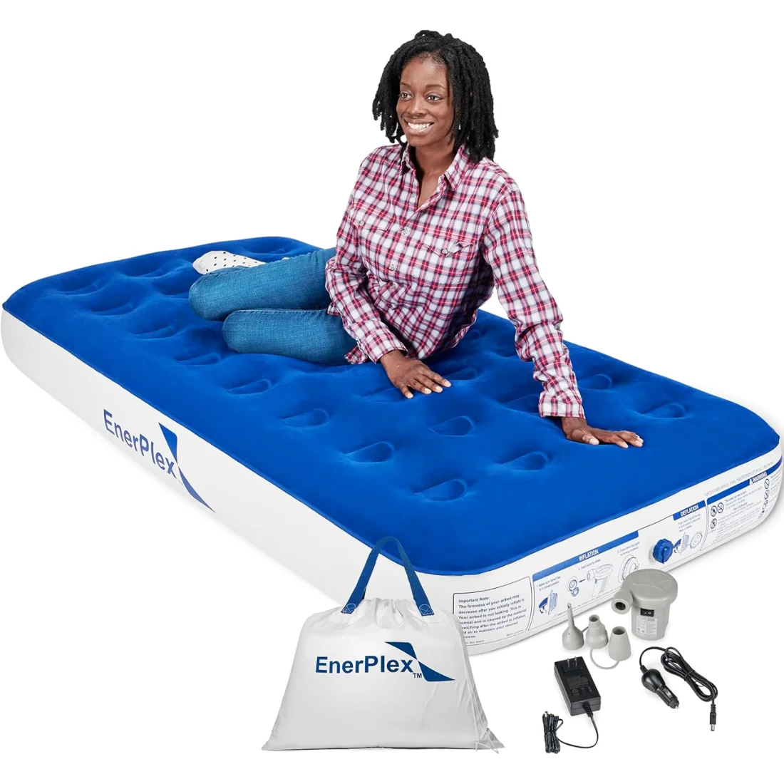 EnerPlex 9-Inch Twin Camping Airbed, Blue